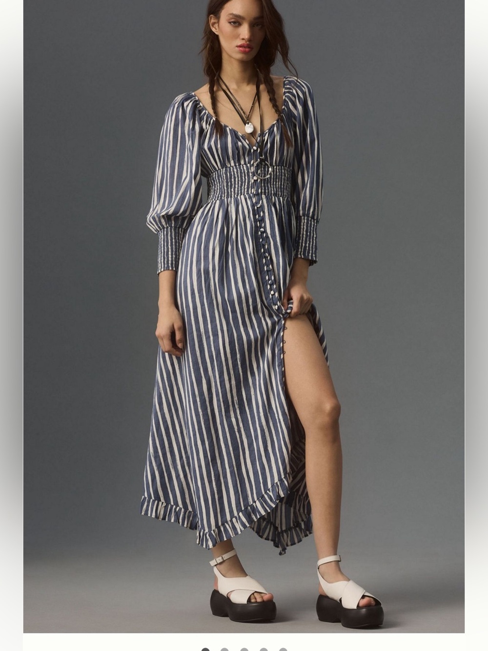 Anthropologie Navy and White Striped Maxi Dress
